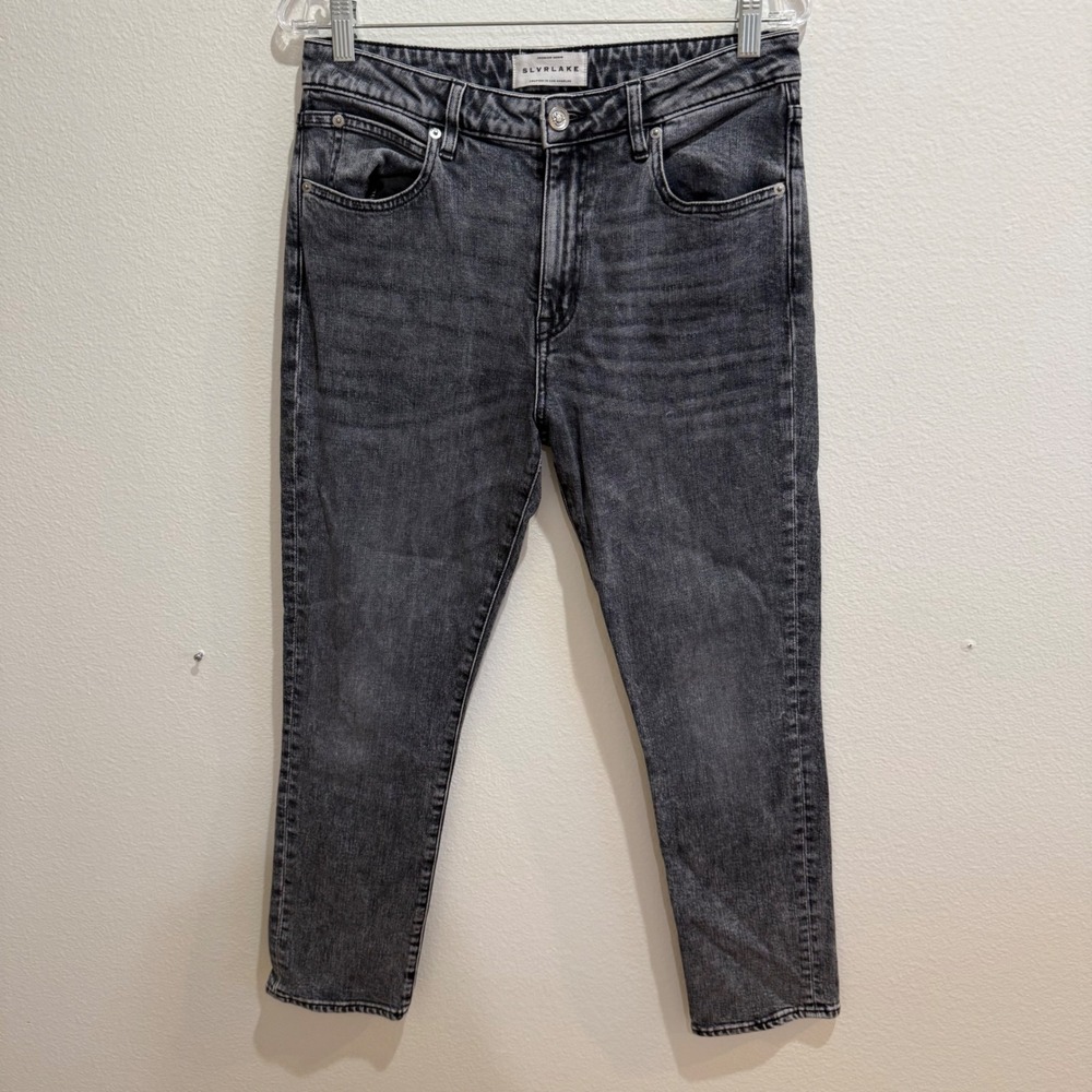SLVRLAKE Lou Lou High Rise Slim Straight Jeans Washed Black Grey Size 29